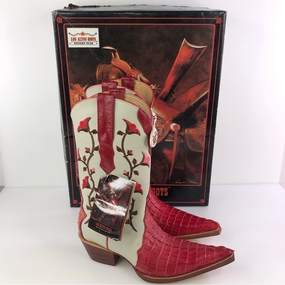 Los Altos Boots Women’s Caiman Tail Leather Cowboy Boots Size 6.5 Vintage